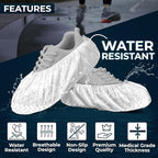Premium Boot & Shoe Covers Disposable Booties - 100 Pack - Durable, Non-Slip, Non-Toxic, Water Resistant, Recyclable Protectors for Indoor & Outdoor - Large Size Fits Most Shoes