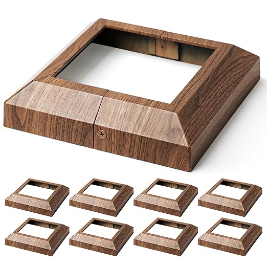 8 pcs 6"x6" (Actual: 5.5"x5.5") Aluminum Post Base Cover for Deck Railings, Stairs, Patios, Porches - Split Post Skirt (Walnut Wood)