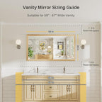 55x30 Inch Bathroom Mirror for Wall, Anti-Rust Oak Wood Grain Metal Framed Bathroom Mirrors for Over Sink,Rectangler Mirrors for Bathroom Vanity, Farmhouse, Bedroom, Living Room, Entryway Decor