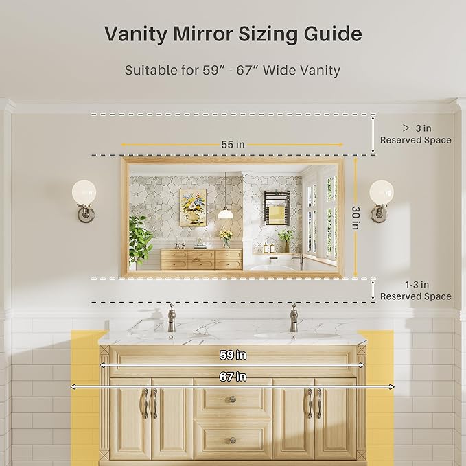 55x30 Inch Bathroom Mirror for Wall, Anti-Rust Oak Wood Grain Metal Framed Bathroom Mirrors for Over Sink,Rectangler Mirrors for Bathroom Vanity, Farmhouse, Bedroom, Living Room, Entryway Decor
