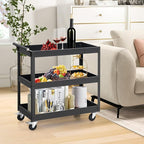 Goplus 3-Tier Utility Cart, Heavy Duty Commercial Service Tool Cart w/Lockable Wheels, 330lbs Load Capacity, Ergonomic Handle, Rolling Mechanic Tool Cart Storage Organizer for Warehouse Garage Black