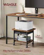 VASAGLE Heavy-Duty Printer Stand with Locking Wheels, 2-Tier with Drawer Industrial Mobile Cart with Storage Shelf, Printer Table for Home, Office, 15.6" Height, Rustic Brown and Black UOPS004B01