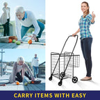 Folding Shopping Cart, Grocery Cart, 200 Lb Capacity, Utility Cart with 360° Rolling Swivel Wheels, Medium & Extra Basket
