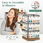 EsLuker.ly Rotating Earring Display Holder Stand for Vendors Events Selling, Large Capacity 36 Hooks Jewelry Rack with Wooden Base for Earring Card Sales, Enhances Retail Visibility(Brown)