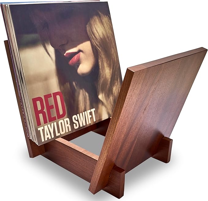 Honygebia Wooden Vinyl Record Holder - Wood Record Album Holder, V-Shaped Vinyl Record Storage Racks, Album Holders for Vinyl Records, Shelf for Storing Collection of 40 Premium LPs (Solid Sapele)