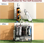PeakPursuit Golf Bag Organizer and Storage Rack Stand Holder Fits Golf Club Bags and Multiple Golfing Equipment Accessories, Storage Rack with Drawers and Wheels for Indoor/Outdoor Garage, Clubs