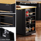 Rolling Kitchen Island with 2 Bar Stools, Drop Leaf & Power Outlet, Large Kitchen Islands Cart on Wheels, Movable Kitchen Island with 5 Open Shelves & Towel Rack for Kitchen, Dining Room, 48″, Black