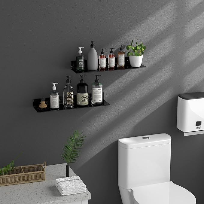24 Inches Acrylic Wall Shelves 2 Pack, Floating Shelf for Wall Mounting, Acrylic Display Ledges for Funko Pop Figures, Home Décor, Living Room, Gaming Room, Plants(24 inch, Black)