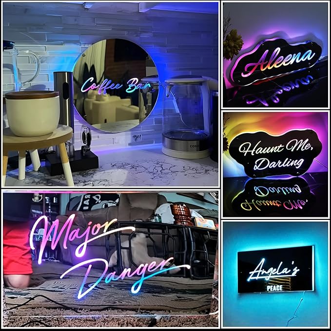 Smart-Personalized Name Mirror Led Light-Music Sync for Bedroom, Custom Light Up Name Neon Sign for Wall Decor, Customized Led Lighting Mirror Sign with Name for Boy Girl Kid Adult Business Gift