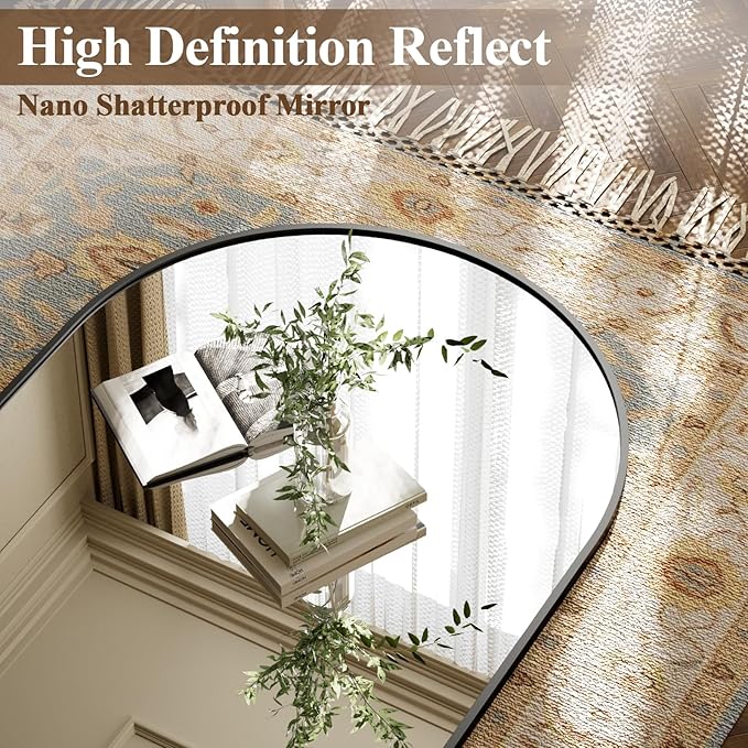 Arched Full Length Mirror 71"x26" - Floor Standing Body Mirror with Aluminum Frame,Leaning Hanging for Bedroom Cloakroom Living Room Black