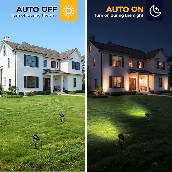 L LOHAS LED Dusk to Dawn Low Voltage Landscape Lighting, Christmas Outdoor Spotlight with Transformer, IP65 3000K Warm White Plug in Spotlights for Yard Backyard Pathway 6Pack