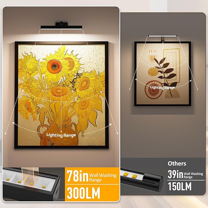 Picture Lights Wall Light 16in CCT Gallery Light | Battery Operated, Timer, Remote Control, Adjustable Brightness, Long Lasting, for Wall, for Paintings, for Living Room, Art, Dartboard, Decor