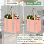 VENO 2-4 Pack Reusable Grocery shopping Bags, Small Tote Bag w/Handle Hard Bottom, Heavy Duty, Foldable Carrier
