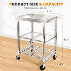 3 Tired Folding Grill Cart, Metal Pizza Oven Stand Table with 2 Total Lock Casters, Stainless Steel Outdoor Rolling Cart with Wheels for Home Party, Bar, Camping