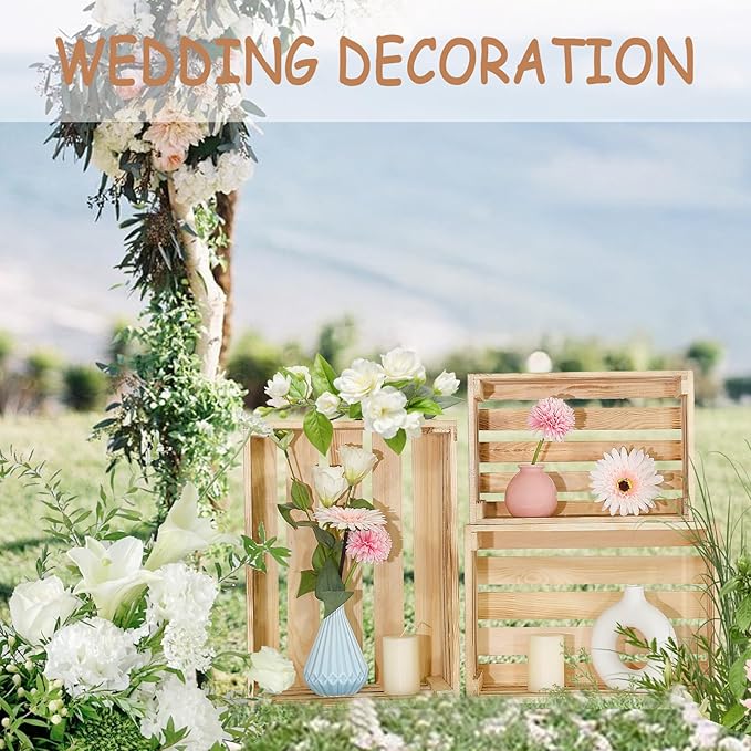 Wooden Crates for Display 5 Pack Wood Storage Crate for Home Rustic Nested Crates with Handles, Farmhouse Wooden Basket for Storage Container and Decorations
