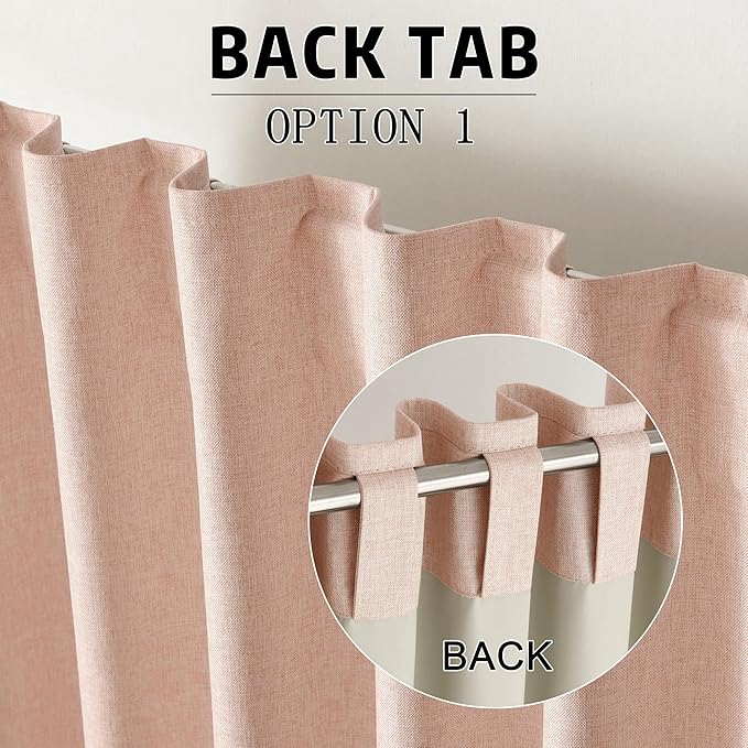 DUALIFE Faux Linen Blackout Baby Pink Curtains 80 Inch Long,Farmhouse Back Tab Rod Pocket Curtains Room Darkening Thermal Insulated Drapes for Bedroom Living Room,W50 x L80,2 Panels