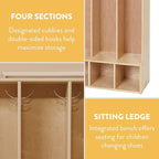 Sleekline 4-Section Toddler-Sized Coat Locker with Bench, Kids Furniture, Natural