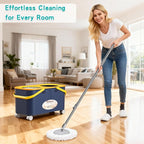 2025 Upgraded Gen 1 Mop and Bucket with 360° Swivel Wheels for Easy Rolling, Clean & Dirty Water Separation, Hands-Free Wringer, 6 Microfiber Mop Heads for Wood, Tile, and Floor Cleaning – Blue/Yellow