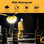 50FT Construction String Lights with Protective Cage, IP65 Waterproof LED String Work Lights, 5000K Daylight 18AWG Wire Linkable Temporary Construction Lighting for Jobsite with 5 Bulbs & Hooks