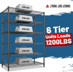6Tier Metal Shelving Unit Storage Shelves. 1200LBS Wire Shelving Rack Heavy Duty, 75H Adjustable Pantry Shelves, Metal Shelf for Garage Shelving, Closet Shelves,Kitchen, 75" Hx 36" Wx 18" D