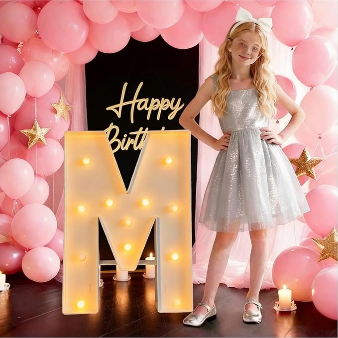 3FT/36 Inch Marquee Light up letters with Warm Lights,White Marquee letter A-Z for Birthday Party Large Mosaic Frame Letter Cardboard Pre-Cut Foam Board Sign Diy Decorations Anniversary (M)