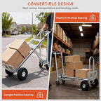 Aluminum Convertible Hand Truck, 800lbs 3 in 1 Folding Dolly Cart Lightweight Frame,Heavy Duty Industrial Platform Cart Handtruck for Construction, Logistics, Shopping, Home, Office Moving (Silver)