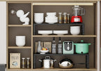 Expandable Adjustable Stackable Kitchen Organizer, Spice Rack,Metal Pantry Storage Shelves Racks,Counter Shelf for Cabinets, Countertop, Cupboard(1 Pack/Medium/Black)