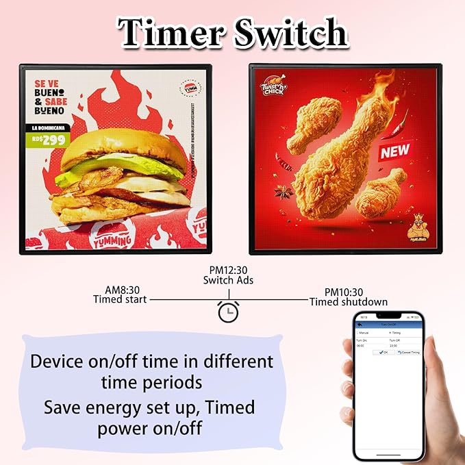 P6 40x40 Inch Commercial Outdoor LED Display Screen High Brightness Commercial Digital Sign IP45 Weatherproof for Advertising, Stores, Restaurants HD Video/Image Scrolling Billboard