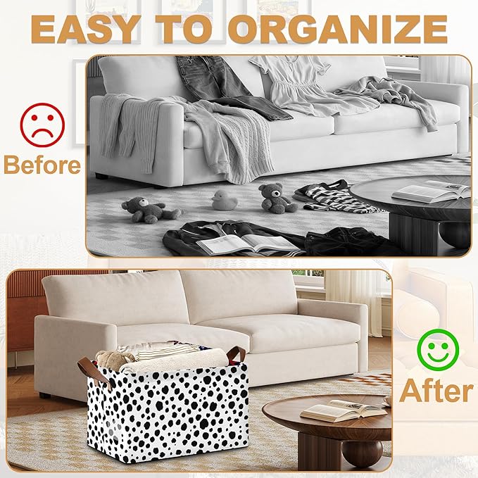 Animal Spots Storage Bins with Handles, Cat Dog Collapsible Storage for Clothes, Gift Basket, Blankets & Closet Organization