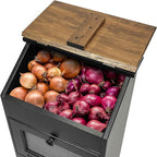 Peaceful Classics Potato Storage Wood Box, Wooden Bread Bins, Decorative and Onion Bin, Bin w/Grocery Section, Vegetable w/Lid for Kitchen Pantry, Black, KS302B