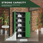 Greenvelly Metal Storage Cabinet, 72" Locking Metal Garage Storage Cabinet with Doors and 4 Adjustable Shelves, Lockable Steel Cabinet for Home Office, Garage, Shop, School (Green 32" W x 16" D)