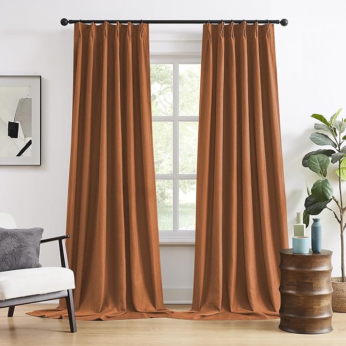 DUALIFE Rust Pinch Pleated Blackout Curtains 108 Inches Long, Boho Farmhouse Retro Totally Blackout Curtains Drapes with Hooks for Living Room Bedroom 40 by 108 Inch 2 Panels Terracotta