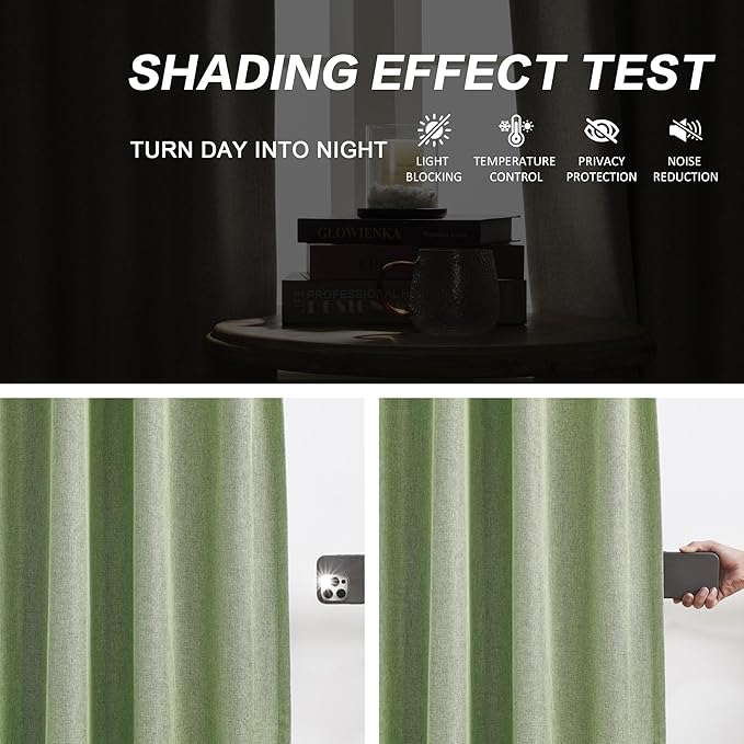 DUALIFE Sage Green Pinch Pleated Blackout Curtains 50 x 92 Inches Long, Back Tab Drapes for Living Room Bedroom Thermal Insulated Full Blackout Draperies with Hooks