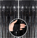 Black Party Streamers Foil Fringe Backdrop Curtains Tinsel Streamers Birthday Halloween Party Decorations Fringe Backdrop for Birthday Party Graduation Bridal Shower Wizard Party Supplies