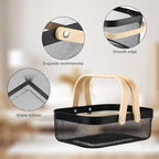 Sadnyy 2 Pcs Metal Wire Storage Basket with Handle Mesh Harvest Durable Vegetables Fruit Basket for Garden Organizing, Kitchen, Countertop, Closet, Bedroom (12.6 x 9.7 x 4.3 Inch,Black)