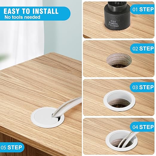 2" Spring Desk Grommet, JTemgle Plastic Cable Hole Cover with Hole Saw Computer Table Cord Wire Organizer Caps Desktop Cord Management for Home Office TV Stands Tabletops - White, 13 Pcs