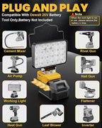 LIVOWALNY LED Work Light Compatible with Dewalt Battery, 88W 8800LM Battery Flashlight Cordless, Portable Tools LED Floodlight with USB A & USB C Output Port for Camping, Hiking, Emergency & Job Site