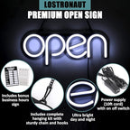 LED Neon Open Sign Light. Perfect to Advertise Storefront, Business, Office, Shop and Restaurant. Ultra Bright White Designer Color. Custom Built, Elegant Window Display