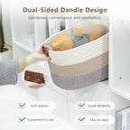 Cotton Rope Basket, Storage Baskets with Handle, 15x10x9 Inch Woven Basket for Shelves, Laundry, Towels, Clothes, Books, (Gradient Brown 2 Pack)