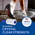 International Plastics Co. 5" Plastic Stretch Film/Wrap 1200ft 500% Stretch Clear Cling Durable Adhering Packing Moving Packaging Heavy Duty Shrink (36 Pack, 5" Spinning Handles)