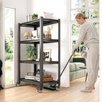 REIBII 4 Tier Storage Shelves with Wheels, 530LBS Adjustable Pantry Shelves,Metal Shelving Unit for Garage, Pantry, Kitchen, Living Room, Warehouse, Basement, 59.8" H x 31.5" W x 16.5" D, Black