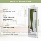 ANYHI Over The Door Mirror, 42"x14" Full Length Mirror for Wall Mirror, 2 Hooks, Aluminum Frame, for Bedromm Bathroom, White