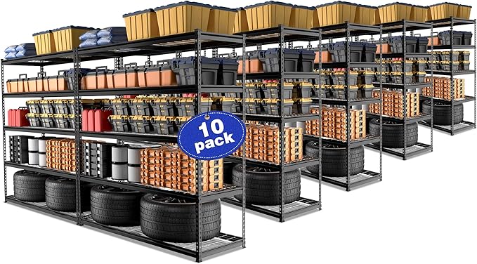 WORKPRO 4000LBS Heavy Duty Shelving, 48”W x 24”D x 72”H, 5-Tier Storage Shelves, Adjustable Metal Shelving, Garage Shelving for Basement, Warehouse, Workshop, 10 Pack