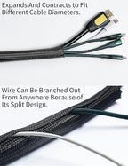 Cable Management Split Wire Loom Sleeve - Cord Hider & Protector for Desk, Pet Chew Proof, Wire Cover Organizer, Flexible Tube for Wires and Cables (1/2 Inch 25FT, Black)