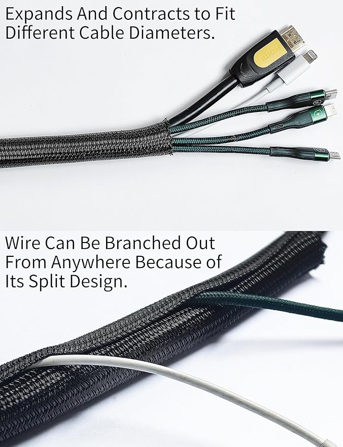 Cable Management Split Wire Loom Sleeve - Cord Hider & Protector for Desk, Pet Chew Proof, Wire Cover Organizer, Flexible Tube for Wires and Cables (1 Inch 25FT, Black)