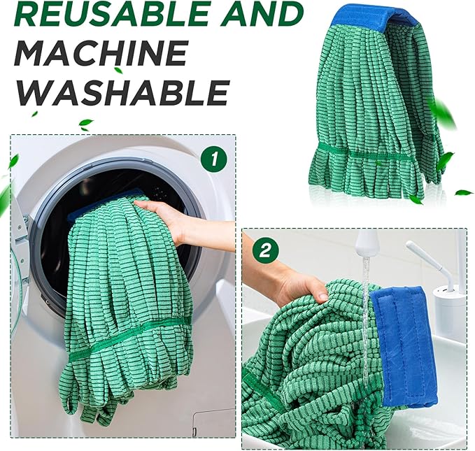 Hushee 20 Pack Large Microfiber Tube Mop Heads 18 oz Heavy Duty Commercial Industrial Wet Mop Head Refill Reusable Machine Washable Looped End Mopheads for Hardwood, Tile, Laminate Floors, Green