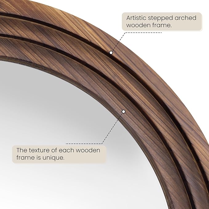 Arched Full Length Floor Mirror 63"x21", Triple-Layer Solid Wood Frame, Rustic Farmhouse Full Body Mirror with Stand for Bedroom, Entryway & Living Room, Walnut Finish