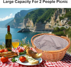 Large Wicker Picnic Basket with Double Folding Handles and Grey Lining, Wicker Basket, Large Willow Hamper, Handwoven Basket for Storage, Picnic, Camping