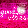 Good Vibes Neon Sign for Wall Decor Neon Lights Sign, 16"x8" Heart and Good Vibes LED Signs for Bedroom Wall, USB Operated Pink Goodvibes LED Neon Lights Signs for Game Room Christmas Decor