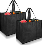 2 Pcs Foldable Reusable Grocery Bags With Reinforced Bottom & Handles, Heavy Duty Shopping Bags For Groceries, Black